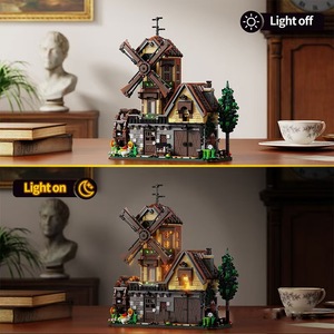 Farm House <b>Building</b> Block Set 1436PCS Windmill Watermill Cottage <b>Model</b> LED Light Manual Swing Toy - Product Image 4