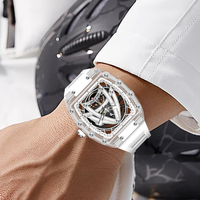 2024 montre squelette automatique de luxe pour hommes nouvelle mode cadran analogique mécanique avec résine et élastique 3ATM résistant à l'eau