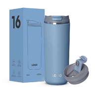 Gobelet isotherme à double paroi de 16 oz, sans BPA, en acier inoxydable, avec couvercle anti-fuite
