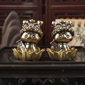 Brass Snake Figurine With Lion Dance <b>Hat</b> Lotus Base <b>Chinese</b> New Year Decoration For Living Room Home Office Desk Ornament 2Pcs - Product Image 1