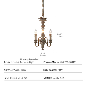 Lustre Rétro en Bois et Métal Style Campagne Française, Lampe Suspendue Type Bougie pour Hall d'Entrée et Chambre, Design de Créateur, Vente en Gros, Projet Personnalisé - Product Image 2
