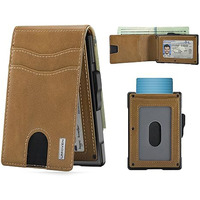 Dompet Kartu Kredit Minimalis Tipis PU RFID Serat Karbon dengan Penutup Jendela ID Transparan