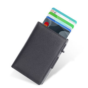 Tarjetero de cuero con bloqueo Rfid inteligente para hombre, billetera de alta calidad con logotipo personalizado Simple, con accesorios <span class=keywords><strong>el</strong></span>ásticos - Product Image 1