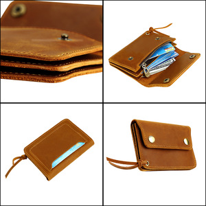Portacarte in vera pelle portafoglio cavallo pazzo piccolo con cerniera per portamonete portafoglio da viaggio per uomini e donne - Product Image 2