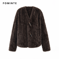 Manteau en fausse fourrure pour femme, couleur café foncé, chaud et épais, style streetwear de luxe, tendance, en stock, vente en gros