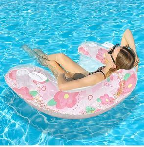 Fauteuil gonflable en forme de U avec paillettes et motif flamant rose, accoudoirs intégrés - Vente en gros - Product Image 1