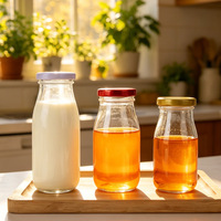 Bouteille en verre transparente rechargeable de 150 ml pour jus, liquides et boissons, avec bouchons métalliques à vis, idéale pour le lait