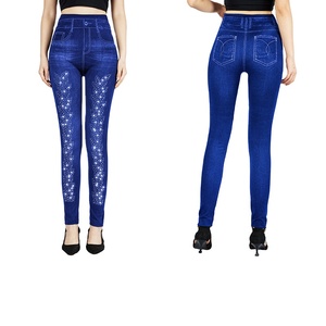 Offre Spéciale d'usine Jeans Imprimer Femmes Taille Haute Yoga Pantalon Running Sport Workout Leggings Avec Strass - Product Image 1