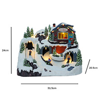 Décorations de Noël en résine Village de Noël avec décoration LED de Noël Station de neige Figurines de ski mobiles pour décor de Noël