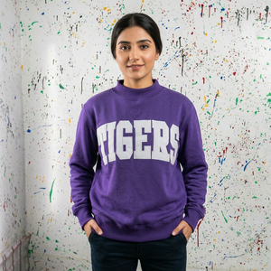 Sudadera con cuello alto color púrpura Tigers con apliques bordados en BLANCO, sudadera de cuello ancho URBAN PRODUCTIONS - Product Image 1