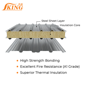 Panel de <span class=keywords><strong>Techo</strong></span> Sándwich de Lana Mineral ISOKING, Estructura de Acero, Resistente al Fuego, <span class=keywords><strong>Aislamiento</strong></span> Térmico para Almacenes, Exteriores y Paredes - Product Image 6