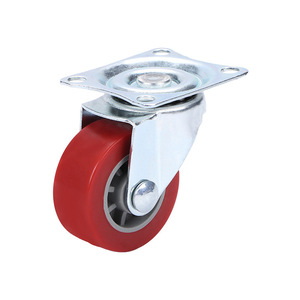 Pu Flat Swivel Caster 1.5 Inch 2 Inch Red Polyurethane Wheel Silent Industrial Furniture Casters Plate Mount - Product Image 4