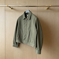 Blouson Harrington zippé vert olive pour homme, col à revers, poches latérales obliques, coupe courte, style vintage, en sergé, vêtement de travail décontracté