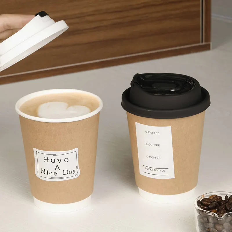 Rifornimento della fabbrica personalizzato 8 10 12 16 oz tè caffè kraft marrone tazze di carta con coperchi per bevande