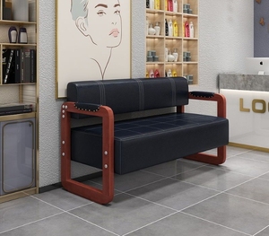 Asientos dobles de cuero de diseño europeo moderno, silla con marco de Metal dorado, juego de madera para salón de belleza, Hotel, área de espera, apartamento - Product Image 3