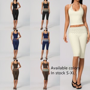 Ropa Deportiva Personalizada para Yoga y <span class=keywords><strong>Fitness</strong></span>, <span class=keywords><strong>Top</strong></span> Halter y Pantalones Plegables, Conjunto de Gimnasio para <span class=keywords><strong>Mujer</strong></span>, Ropa Deportiva <span class=keywords><strong>Mujer</strong></span> - Product Image 4
