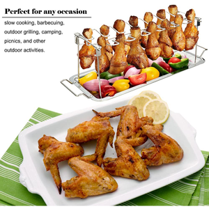 Estante de acero inoxidable para asar <span class=keywords><strong>pollo</strong></span>, bandeja de goteo para <span class=keywords><strong>horno</strong></span> de ahumar, con 14 ranuras - Product Image 2