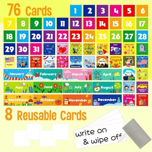 Calendario de bolsillo 2025 con vista mensual, de plástico, para gestión del tiempo en el aula, con 76 tarjetas para niños - Product Image 3