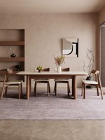 Table à manger en pierre frittée, table à manger rectangulaire, travertin, bois massif, couleur noyer, style vintage, table à manger en bois de frêne