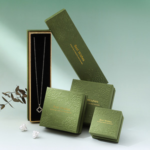 Caja de Joyería de Dos Piezas con Logotipo Personalizado A1, Color Esmeralda, Papel Texturizado Floral <span class=keywords><strong>3D</strong></span>, Borde Dorado, Proveedor Mayorista - Product Image 4