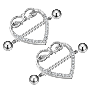 Set de 5 Anillos de Pezón de Acero 316L con Diseño Elegante, Adornos de <span class=keywords><strong>Pecho</strong></span> Estilo Indio con Mariposa, Corazón y Campana, Joyería de <span class=keywords><strong>Piercing</strong></span> con Zirconia - Product Image 6