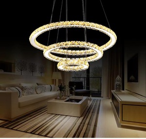 Plafonnier Led moderne en cristal, luminaires suspendus de <span class=keywords><strong>salle</strong></span> à <span class=keywords><strong>manger</strong></span>, plafonnier <span class=keywords><strong>contemporain</strong></span> à 3 anneaux en acier inoxydable réglable - Product Image 4
