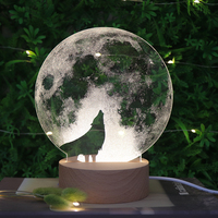 Lampe de nuit personnalisée en acrylique 3D avec prise USB et socle rond en bois pour garçon cadeau