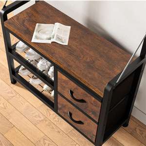 <span class=keywords><strong>Modern</strong></span> rustik kahverengi ve siyah ahşap 4-in-1 ceket ayakkabı raf Hall ağacı fabrika toptan için ön kapı giriş ceket standları - Product Image 4