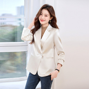 Pink Blazer For Women Slim Fit Korean Style Casual Short Jacket With Pocket Anti Wrinkle Solid Color Polyester Fabric - Product Image 4