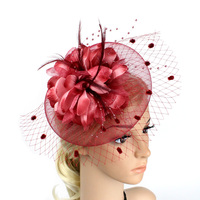 Fascinator en maille élastique de style européen et américain, avec fleurs et plumes, pour fête du thé, bandeau de mariée avec voile, pour femme