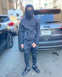 Tech Fleece Erkek Uzun Kollu Spor Takım Elbise Kapüşonlu Pamuklu Baskılı Fermuarlı Eşofman Altı Baharlık Ceket Renk Bloklu Düz Renk 2'si 1 Arada Set - Product Image 3