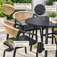 Ensemble de salon de jardin extérieur, table ronde en aluminium avec fauteuils en rotin pour jardin, hôtel, café