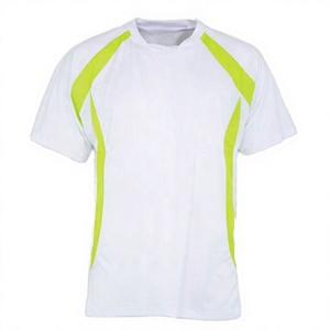 T-shirt sportif unisexe blanc et vert fluo à manches courtes, séchage rapide, col rond, coupe décontractée, tricoté, design uni, polyester/coton, protection UV - Product Image 1