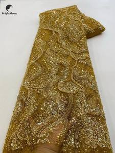 <span class=keywords><strong>Top</strong></span> end africano di alta qualità <span class=keywords><strong>tulle</strong></span> fatto a mano oro con perline tessuto di pizzo francese per il vestito - Product Image 5