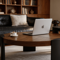 Ensemble de tables basses rondes modernes en bois de noyer, design modulable avec rangement pour salon