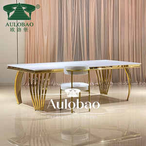Personalizado más popular MDF superior restaurante de acero inoxidable oro mesa de boda de lujo - Product Image 1