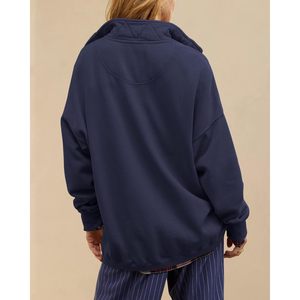 FOXA Women's Oversized Henley Neck <b>Sweatshirt</b> Pullover Top Fall Outfits Knitted Fabric <b>Quilted</b> Placket Detail - Product Image 4