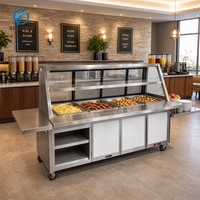 Bain-marie commercial en acier inoxydable 304 avec écran en verre, compatible avec les bacs GN, pour la présentation et le maintien au chaud des aliments