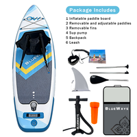 Planches de SUP gonflables bleues et blanches élégantes avec siège confortable, planche de pêche durable pour l'extérieur