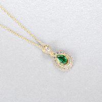 CZCITY Pomme Vert Goutte D'eau Gem S925 En Argent Sterling Plaqué Or Collier Femmes Pendentif Lien Chaîne Collier