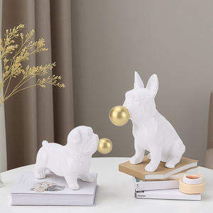 रेडीको नवीनता सफेद और सोने के सिरेमिक बुलडॉग के साथ शेल्फ डेस्क और अद्वितीय पालतू उपहार के लिए बॉल आधुनिक घर सजावट के साथ - Product Image 2