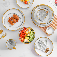 Service de table en porcelaine céramique plaqué or, 2, 4, 6 ou 8 personnes, luxe royal, cadeau de mariage, ensemble de vaisselle gris marbré