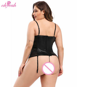 Taglie forti in pelle nera trasparente in <span class=keywords><strong>pizzo</strong></span> floreale a vita alta sottile modellante modellante per la pancia con perizoma - Product Image 3