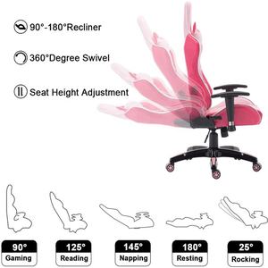 ルーマニア市場の背もたれとシートの高さ調整可能回転式リクライナチェアオフィスコンピュータチェア人間工学に基づいたピンクのビデオゲームチェア - Product Image 5