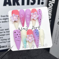 Tendance des ongles : Faux ongles en acrylique 3D en forme de fleur, personnalisés, faits à la main, brillants, en gel, épais, à presser, couvrance totale, 10 pièces