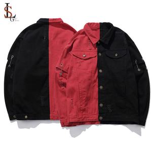 Guangzhou Fashion <b>Jacket</b> Custom Design Men's Distressed <b>Denim</b> Outwear Black <b>Red</b> Ripped Coat Motor Bike <b>Jacket</b> - Product Image 1