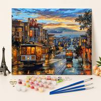 Kit de Peinture à l'Huile Numérique DIY Paysage Urbain Moderne - Art Urbain Nocturne Vibrant, Cadeau Créatif pour Maman, Épouse, Petite Amie
