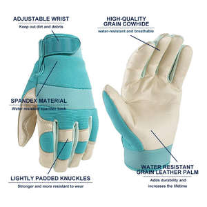 Profesional para mujer azul corto cuero de vaca Spandex costura neopreno nudillo Flexible agua espina prueba jardín guantes - Product Image 3