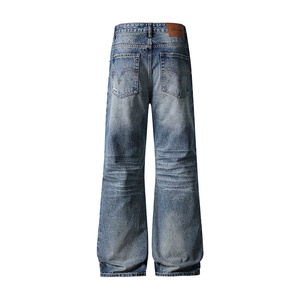 <span class=keywords><strong>Jeans</strong></span> da Uomo 100% Cotone Vintage a Vita Alta, Gamba Larga, Strappati, Effetto <span class=keywords><strong>Stone</strong></span> Washed, Distressed, Vestibilità Ampia, Stile Streetwear con Ricami - Product Image 2