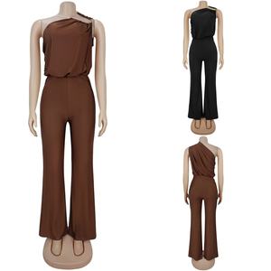 CX7578 Tuta Intera Monospalla Aderente con Gamba Larga per <span class=keywords><strong>Donna</strong></span> in Raso Tinta Unita <span class=keywords><strong>Elegante</strong></span> per Feste 2026 - Product Image 2